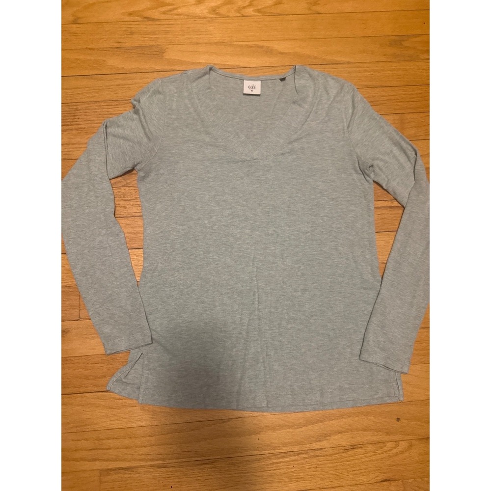 Cabi Womens V-Neck Long Sleeve Top Heather Gray Jersey Knit XS Side Slits